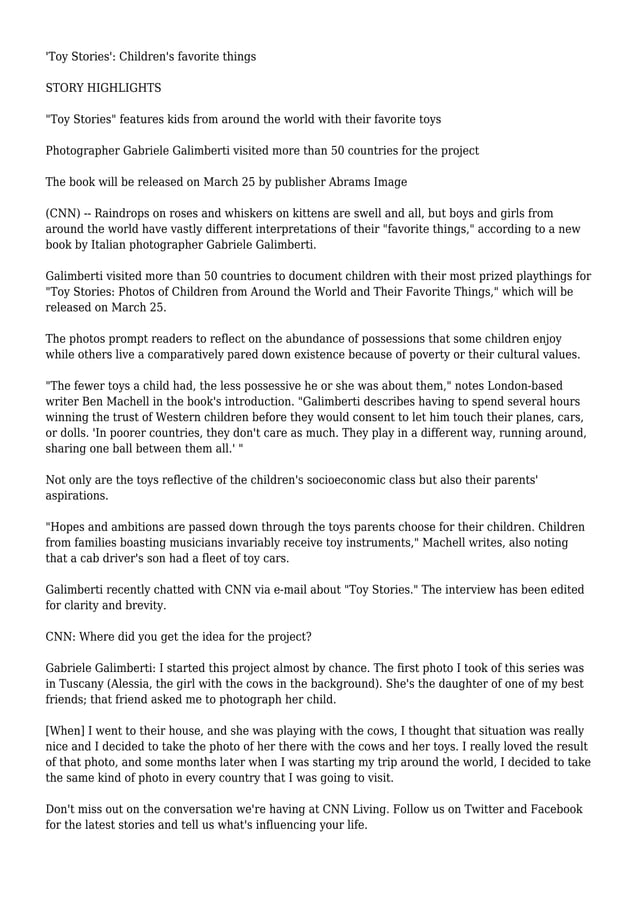 'Toy Stories' shows kids with their favorite toys PDF