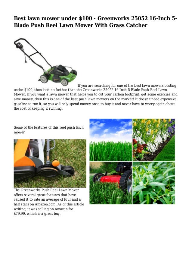 Best lawn mower under 100 Greenworks 25052 16Inch 5Blade Push Reel