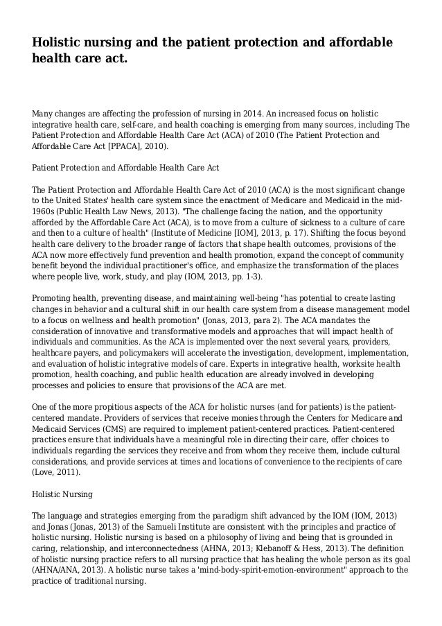 Holistic Nursing And The Patient Protection And Affordable Health Car
