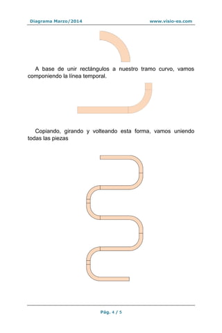 Diagrama Marzo/2014 www.visio-es.com
Pág. 4 / 5
A base de unir rectángulos a nuestro tramo curvo, vamos
componiendo la línea temporal.
Copiando, girando y volteando esta forma, vamos uniendo
todas las piezas
 