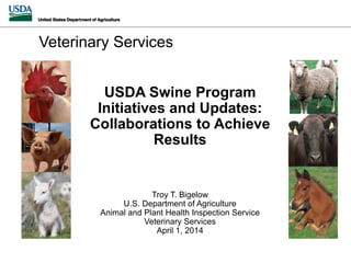 USDA Swine Program
Initiatives and Updates:
Collaborations to Achieve
Results
Troy T. Bigelow
U.S. Department of Agriculture
Animal and Plant Health Inspection Service
Veterinary Services
April 1, 2014
Veterinary Services
 