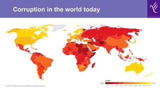 Corruption in the world today
90-100
Very
Clean
#stopthecorrupt
www.transparency.org/cpi
SCORE
0-9 10-19 20-29 30-39 40-49 50-59 60-69 70-79 80-89 90-100
Very
Clean
Highly
Corrupt
CORRUPTION
PERCEPTIONS
INDEX 2013
The perceived levels of public sector
corruption in 177 countries/territories
around the world.
CORRUPTION
PERCEPTIONS
INDEX 2013:
EU AND WESTERN
EUROPE
14 United Kingdom 76
15 Belgium 75
21 Ireland 72
22 France 71
26 Austria 69
28 Estonia 68
31 Cyprus 63
33 Portugal 62
38 Poland 60
40 Spain 59
1 Denmark 91
3 Finland 89
3 Sweden 89
5 Norway 86
7 Switzerland 85
8 Netherlands 83
11 Luxembourg 80
12 Germany 78
12 Iceland 78
RANK COUNTRY/TERRITORY SCORE RANK COUNTRY/TERRITORY SCORE
43 Lithuania 57
43 Slovenia 57
45 Malta 56
47 Hungary 54
49 Latvia 53
57 Croatia 48
57 Czech Republic 48
61 Slovakia 47
69 Italy 43
The perceived levels
of public sector corruption.
23% score below 50
Top: Denmark
Bottom: Greece
SCORE
0-9 10-19 20-29 30-39 40-49 50-59 60-69 70-79 80-89
Highly
Corrupt
© 2013 Transparency International. All rights reserved.
50
The 2013 Corruption Perceptions
measures the perceived levels of
sector corruption in 177 countrie
territories around the world. To se
full results go to:
www.transparency.org/cpi
#stopthecorrupt
69 Romania
77 Bulgaria
80 Greece
 