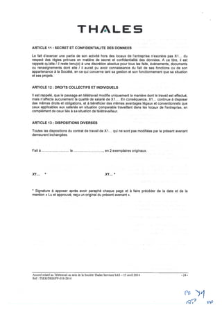 Thalès Services : accord télétravail