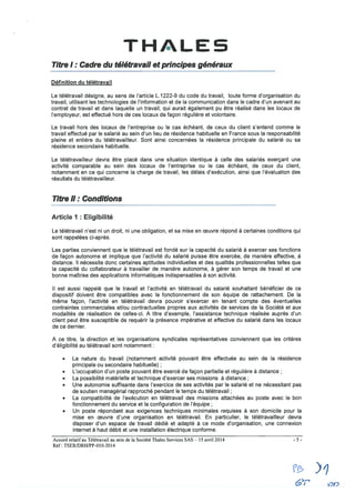 Thalès Services : accord télétravail