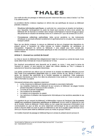 Thalès Services : accord télétravail