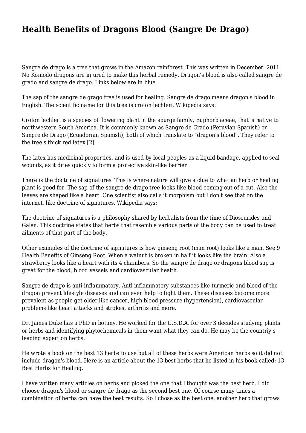 Health Benefits of Dragons Blood (Sangre De Drago)