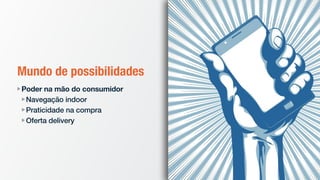 Mundo de possibilidades
Poder na mão do consumidor
Navegação indoor
Praticidade na compra
Oferta delivery
 