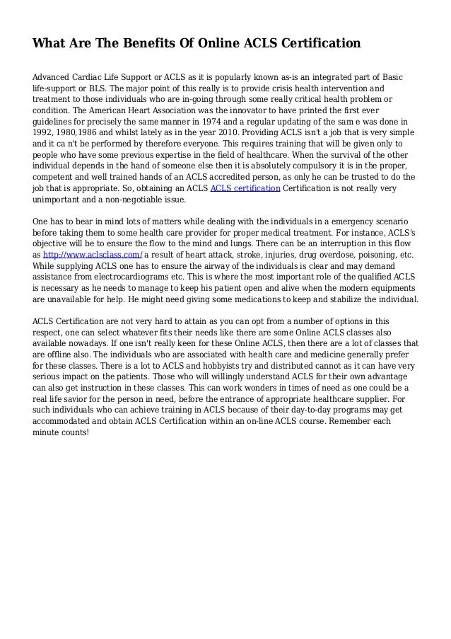 What Are The Benefits Of Online ACLS Certification