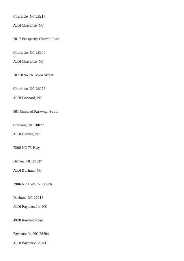 Aldis Grocery Store Locations North Carolina Through Wyoming