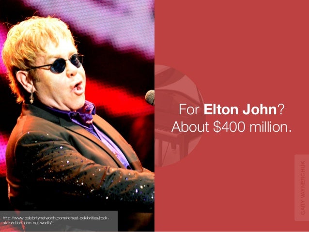 For Elton John? 
About $400 million. 
http://www.celebritynetworth.com/richest-celebrities/rock-stars/ 
elton-john-net-wor...