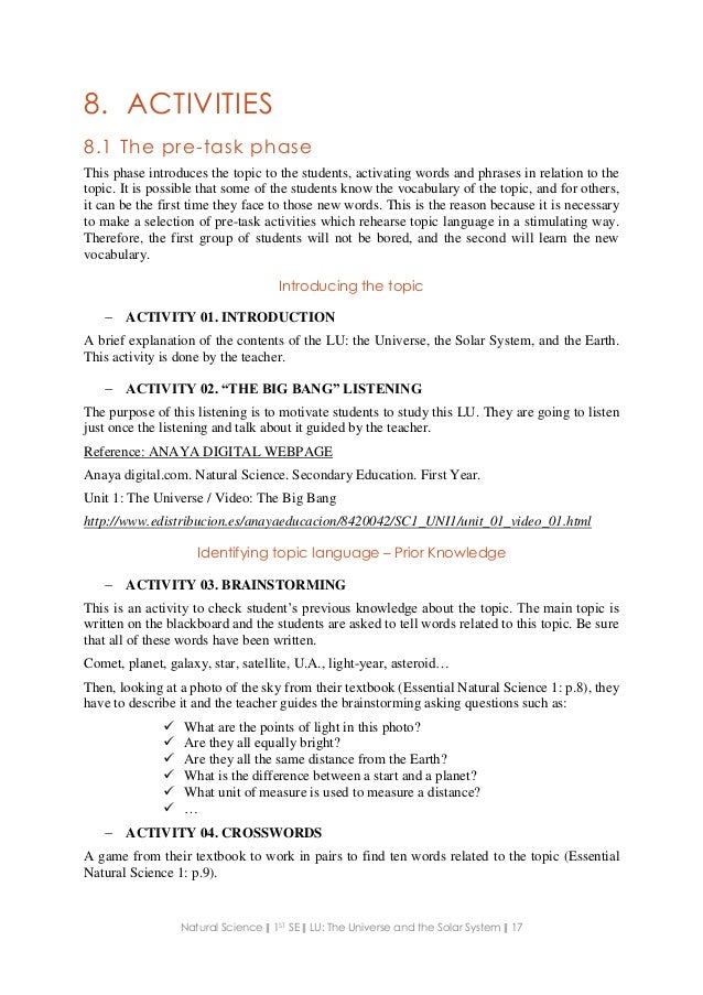 Learning Unit The Universe And The Solar System First Year