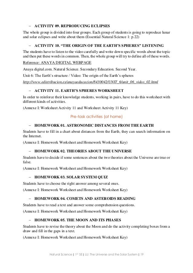 Learning Unit The Universe And The Solar System First Year