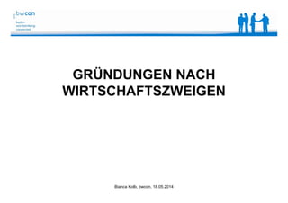 Bianca Kolb, bwcon, 18.05.2014
GRÜNDUNGEN NACH
WIRTSCHAFTSZWEIGEN
 