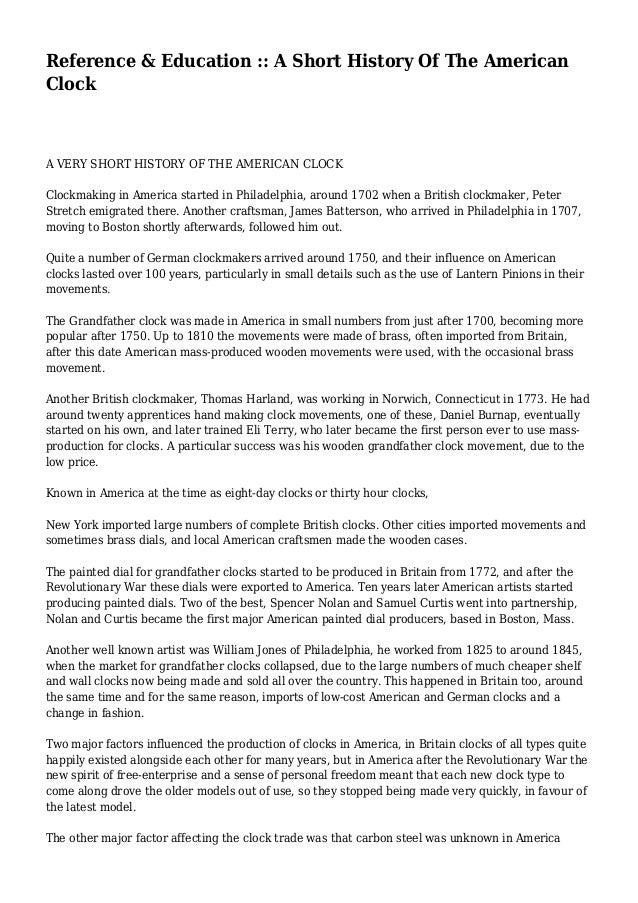 Download Reference Education A Short History Of The American Clock