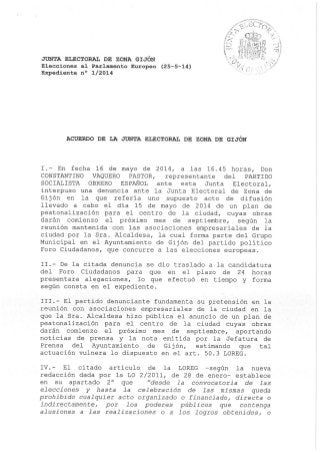 La junta electoral impone una sanción a Moriyón de 600 euros