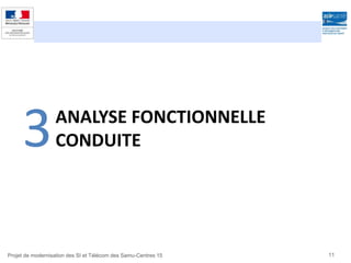 3ANALYSE FONCTIONNELLE
CONDUITE
11Projet de modernisation des SI et Télécom des Samu-Centres 15
 
