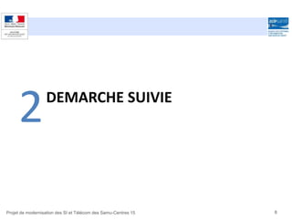 2DEMARCHE SUIVIE
8Projet de modernisation des SI et Télécom des Samu-Centres 15
 