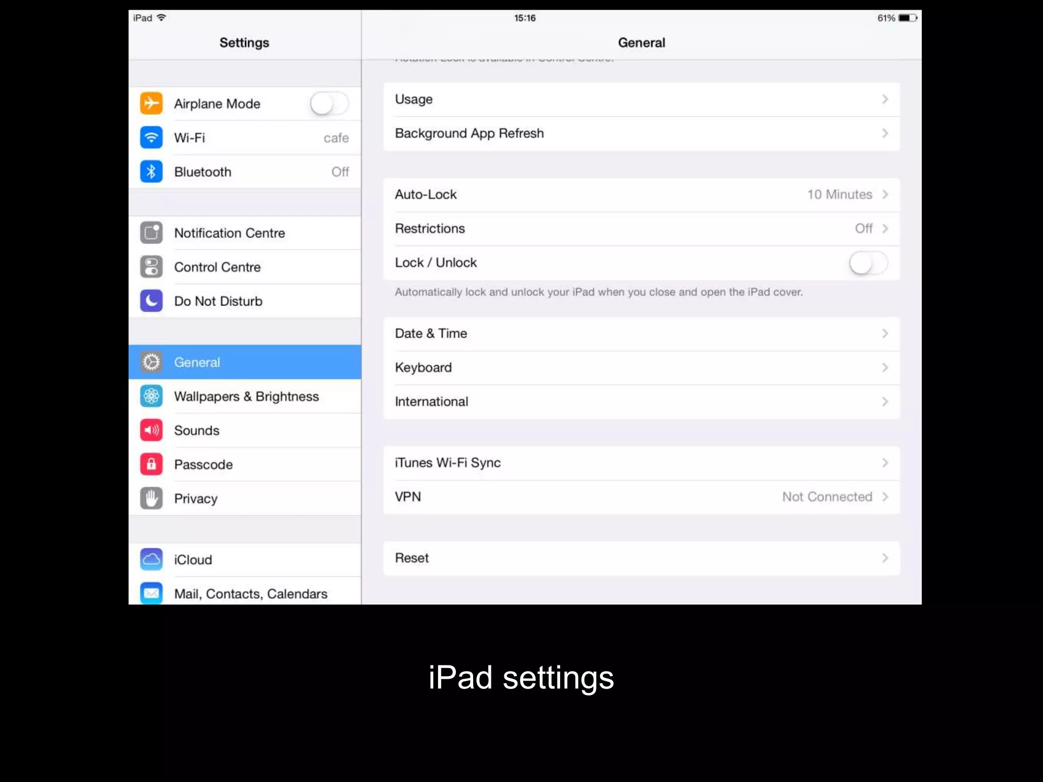 iPad settings
 