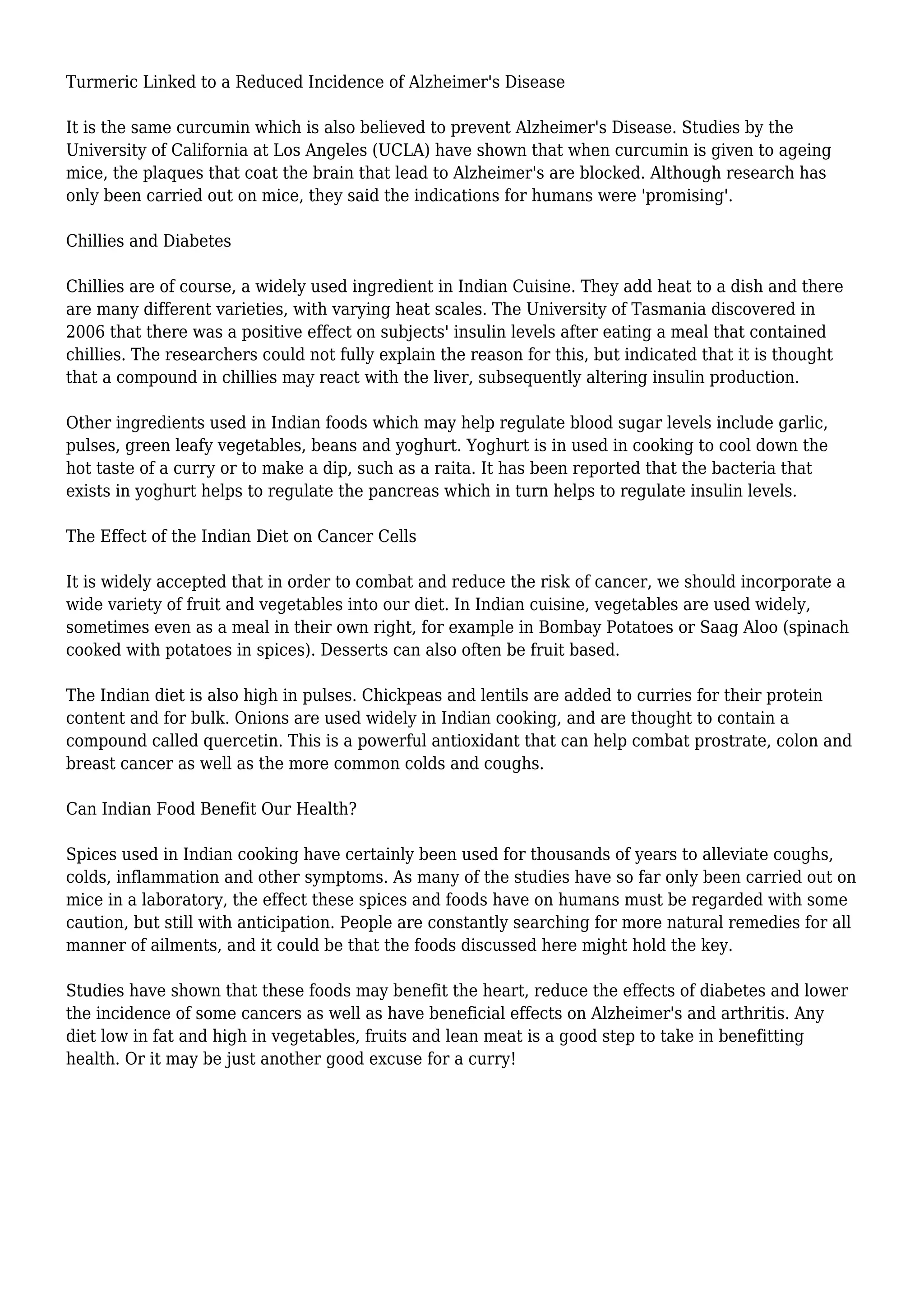 The Health Benefits of Indian Food | PDF