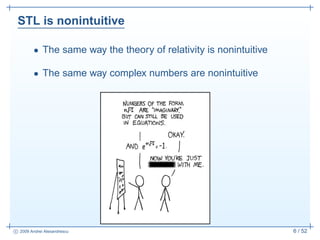 STL is nonintuitive

         • The same way the theory of relativity is nonintuitive

         • The same way complex num...