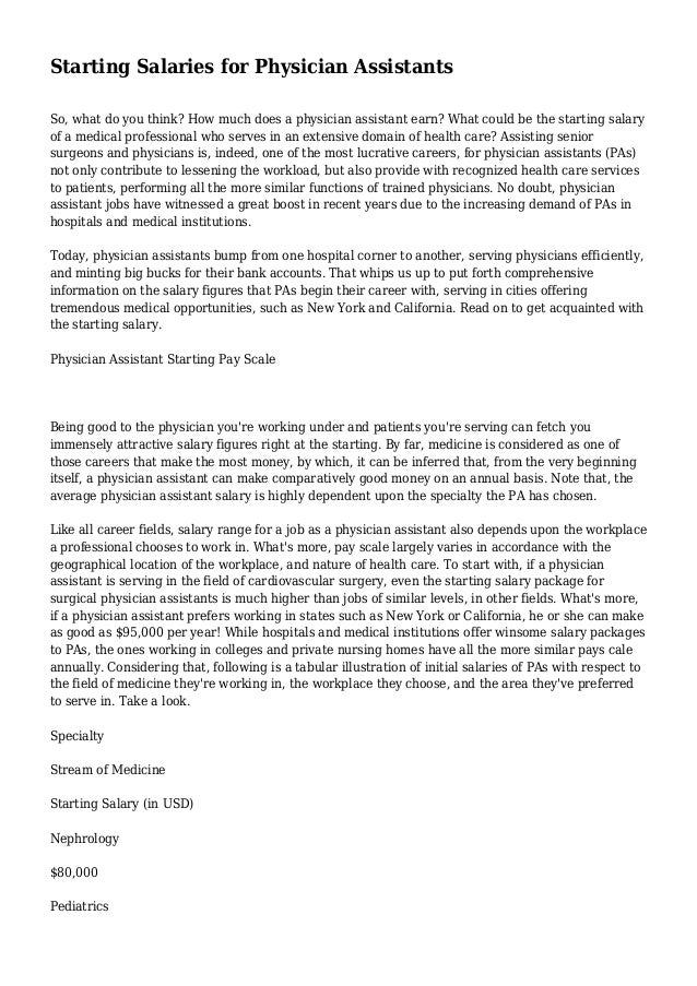 Starting Salaries for Physician Assistants