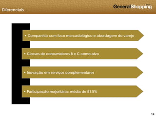 Diferenciais
 Companhia com foco mercadológico e abordagem do varejo
 Classes de consumidores B e C como alvo
 Inovação em serviços complementares
 Participação majoritária: média de 81,5%
141414
 