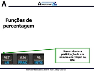 Funções de percentagem 
Serve calcular a participação de um número em relação ao total  