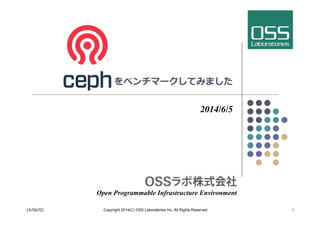 Ceph をベンチマークしてみました
2014/6/5
Open Programmable Infrastructure Environment	
14/06/02 Copyright 2014(C) OSS Laboratories Inc. All Rights Reserved 	
 1	
 