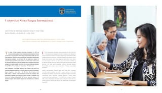 Universitas Siswa Bangsa Internasional
ntuk menciptakan ekosistem yang komprehensif, pada 2013 kami
mentransformasi Sampoerna School of Business dan Sampoerna
School of Education menjadi Universitas Siswa Bangsa Internasional (USBI)
dengan tambahan jurusan baru. USBI adalah kelanjutan dari Akademi Siswa
Bangsa Internasional, pintu masuk bagi para siswa baru untuk meraih
associate degree di Jakarta, dan jalur untuk meneruskan pendidikan di
AS. Bermitra dengan Lone Star College, Texas salah satu perguruan tinggi
terbesar di AS, USBI juga menawarkan American Indonesian Mobility
Study (AIMS), yakni program yang menyediakan US degree dengan biaya
terjangkau.
Setelah menyelesaikan Program AIMS, para siswa akan mendapat
associate degree yang dapat ditransfer ke program sarjana di universitas
AS dengan biaya sekolah yang jauh lebih rendah dibandingkan mahasiswa
internasional pada umumnya. Sebagai alternatif, mereka dapat
menyelesaikan gelar sarjananya di USBI. Jika mereka mengikuti Program
AIMS, selain memperoleh associate degree, dan gelar sarjana dari AS,
mereka juga akan meraih gelar sarjana dari USBI setelah menyelesaikan
tugas akhir.
Uo create a more seamless education ecosystem, in 2013 we
transformed Sampoerna School of Business and Sampoerna School
of Education into Universitas Siswa Bangsa Internasional (USBI) with new
study programs. USBI is the natural progression for Akademi Siswa Bangsa
Internasional graduates, an entry-point for the students to acquire an
associate degree in Jakarta, and a pathway to continue their studies in the
US. Partnering with Texas’ Lone Star College, one of the largest community
colleges in the United States, USBI offers the American Indonesian Mobility
Study (AIMS), which provides a US degree at an affordable price.
Upon completion of the AIMS Program, the students will receive the
associate degree allowing them to transfer directly into Year-3 of bachelor’s
degree programs at universities in the US where they will pay a much
lower tuition, a fraction of the international student fee. Students may
alternatively complete their bachelor’s degree at USBI in Indonesia, and
those who graduate through AIMS will hold an associate degree, a US
bachelor’s degree, and a sarjana degree upon completion of a capstone
project.
T
USBI OFFERS THE AMERICAN INDONESIAN MOBILITY STUDY (AIMS)
WHICH PROVIDES A US DEGREE AT A LOCAL PRICE.
USBI MEMPERKENALKAN AMERICAN INDONESIAN MOBILITY STUDY (AIMS),
YAKNI SEBUAH PROGRAM YANG MENAWARKAN US DEGREE DENGAN HARGA TERJANGKAU.
3030 31
 