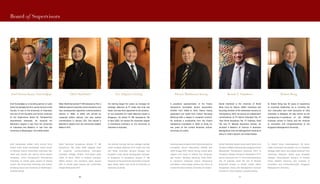 A presidium representative of the Putera
Sampoerna Foundation Alumni Association
(PSFAA) from 2008 to 2010, Eliezer Kaeng
graduated cum laude from Institut Teknologi
Bandung with a degree in computer science.
He received a scholarship from the Putera
Sampoerna Foundation in 2005 to study for
two years at the London Business School,
University of London.
Kemal Stamboel is the chairman of World
Wide Fund for Nature (WWF) Indonesia and
founding member of the Indonesian Society for
Transparency (MTI). He serves as independent
commissioner at PT Holcim Indonesia Tbk, PT
Titan Kimia Nusantara Tbk, PT Krakatau Steel
Tbk and PT Merpati Nusantara Airlines. He
received a Master’s of Science in Business
Management from the Management Institute of
Arthur D. Little in Boston, the United States.
Dr. Robert Bong has 35 years of experience
in corporate leadership. He is currently the
vice chancellor and chief executive of UCSI
University in Malaysia. He also serves as the
entrepreneur-in-residence of the INSEAD
business school in France and the Institute
of Innovation and Entrepreneurship of the
Singapore Management University.
Seorang wakil presidium dari Putera Sampoerna
Foundation Alumni Association (PSFAA) dari
2008 hingga 2010, Eliezer Kaeng, meraih gelar
sarjana cum laude di bidang ilmu komputer
dari Institut Teknologi Bandung. Pada 2005,
ia menerima beasiswa Putera Sampoerna
Foundation untuk belajar selama dua tahun di
London Business School, University of London.
Kemal Stamboel adalah ketua World Wide Fund
for Nature (WWF) Indonesia dan anggota pendiri
Masyarakat Transparansi Indonesia (MTI). Ia
menjabat sebagai komisaris independen di PT
Holcim Indonesia Tbk, PT Titan Kimia Nusantara
Tbk, PT Krakatau Steel Tbk dan PT Merpati
Nusantara Airlines. Ia meraih master dalam
manajemen bisnis dari Management Institute
of Arthur D. Little di Boston, Amerika Serikat.
Dr. Robert Bong berpengalaman 35 tahun
dalam memimpin perusahaan. Kini ia menjabat
sebagai wakil rektor dan kepala eksekutif UCSI
University, Malaysia. Beliau juga menjabat
sebagai wirausahawan kampus di sekolah
bisnis INSEAD, Perancis, dan Institute of
Innovation and Entrepreneurship, Singapore
Management University.
Eliezer Marthenny Kaeng Kemal A. Stamboel Robert Bong
Board of Supervisors
Arief Taruna Karya Surowidjojo
Arief Surowidjojo is a founding partner of Lubis
Ganie Surowidjojo law firm, senior lecturer in the
Faculty of Law of the University of Indonesia,
and one of the founders and former chairman
of the Supervisory Board for Transparency
International Indonesia. He received his
Bachelor’s degree in law from the University
of Indonesia and Master’s in Law from the
University of Washington, the United States.
Arief Surowidjojo adalah mitra pendiri firma
hukum Lubis Ganie Surowidjojo, dosen senior
di Fakultas Hukum Universitas Indonesia, dan
salah satu pendiri dan mantan ketua dewan
pengawas untuk Transparency International
Indonesia. Ia meraih gelar sarjana di bidang
hukum dari Universitas Indonesia dan master
di bidang hukum dari University of Washington,
Amerika Serikat.
Niken Rachmad joined PT HM Sampoerna Tbk in
1998asheadofcorporatecommunications,and
was subsequently appointed communications
director in 2006. In 2009, she served as
corporate affairs advisor, and was named
commissioner in January 2011. She earned a
Bachelor’s degree from the Universitas Gadjah
Mada in 1972.
Yos Ginting began his career as manager for
strategic alliances at PT Indah Kiat Pulp and
Paper, and was then appointed to the position
of vice president for trade alliances based in
Singapore. He joined PT HM Sampoerna Tbk
in April 2002. He earned his doctorate degree
in theoretical chemistry at the University of
Tasmania in Australia.
Niken Rachmad bergabung dengan PT HM
Sampoerna Tbk pada 1998 sebagai head
of corporate communications, kemudian
menjabat sebagai direktur komunikasi pada
2006. Di tahun 2009, ia menjadi corporate
affairs advisor, dan komisaris sejak Januari
2011. Ia meraih gelar sarjana dari Universitas
Gadjah Mada pada 1972.
Yos Ginting memulai karirnya sebagai manajer
untuk strategic alliances di PT Indah Kiat Pulp
and Paper, kemudian ditunjuk sebagai vice
president untuk aliansi perdagangan berbasis
di Singapura. Ia bergabung dengan PT HM
Sampoerna Tbk pada bulan April 2002. Ia meraih
gelar doktor dalam teori kimia di University of
Tasmania, Australia.
Niken Rachmad Yos Adiguna Ginting
9696 97
 