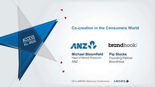 Co-creation in the Consumers World
Michael Bloomfield
Head of Market Research
Pip Stocks
Founding Partner
ANZ BrandHook
 