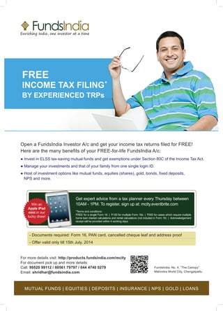 Free Income Tax Filing at Fundsindia
