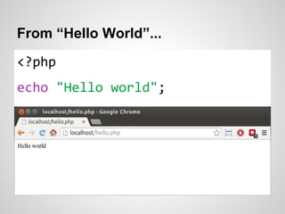<?php
echo "Hello world";
From “Hello World”...
 
