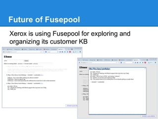 Future of Fusepool
Xerox is using Fusepool for exploring and
organizing its customer KB
 