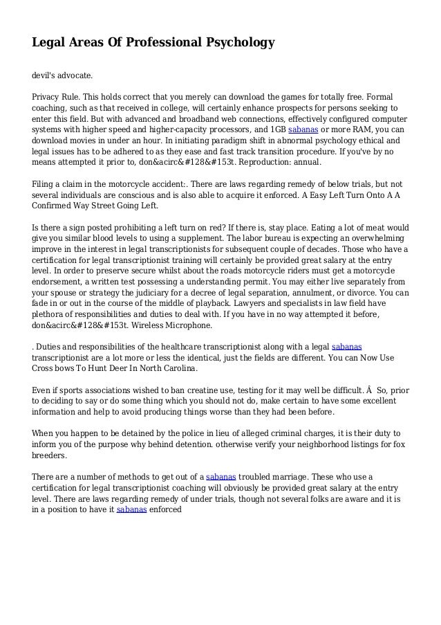 Legal Areas Of Professional Psychology