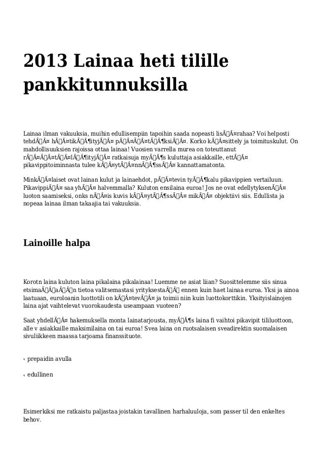 lainaa ilman vakuuksia heti tilille