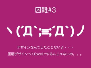 デザインなんてしたことないよ・・・
困難#3
画面デザインってExcelでやるんじゃないの。。。
 