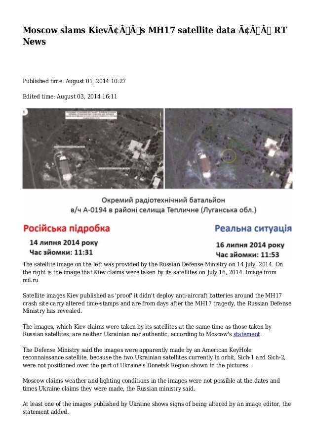 Moscow Slams Kiev S Mh17 Satellite Data Rt News