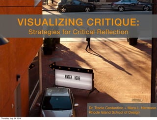 Dr. Tracie Costantino + Mara L. Hermano
Rhode Island School of Design
VISUALIZING CRITIQUE:
Strategies for Critical Reflection
Thursday, July 24, 2014
 