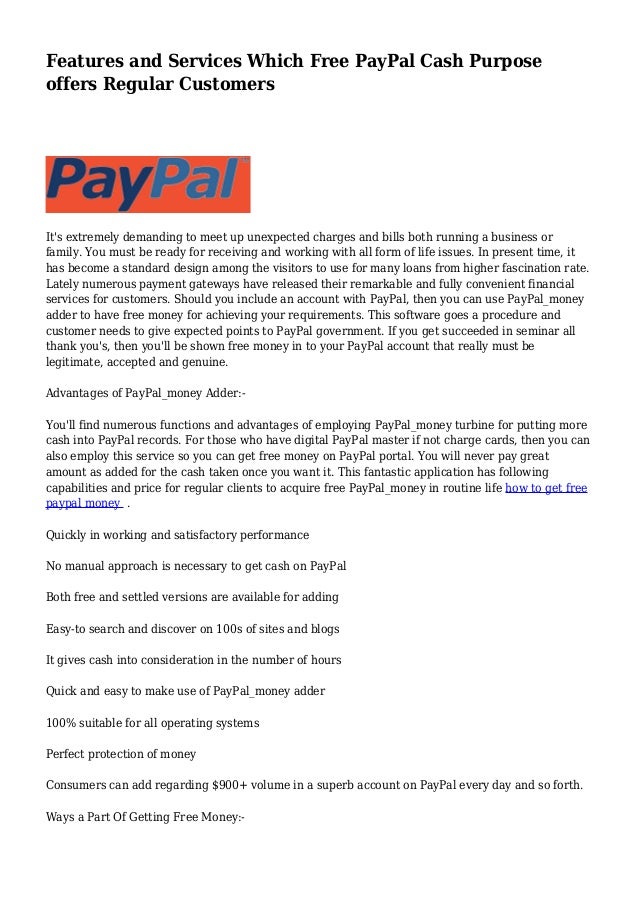 paypal purpose cash regular offers features services which customers slideshare