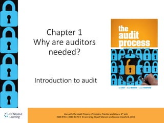 Use with The Audit Process: Principles, Practice and Cases, 6th edn
ISBN 978-1-4080-8170-9 © Iain Gray, Stuart Manson and Louise Crawford, 2015
Introduction to audit
Chapter 1
Why are auditors
needed?
 