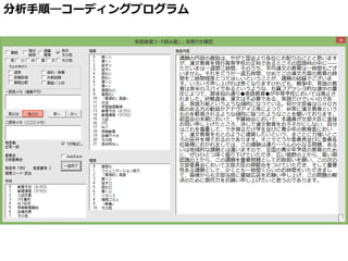 分析⼿手順―コーディングプログラム
 
