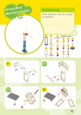 1 3 15
x4
x4
2
x2
x1
x3
x1
x1
x1 x4
x8 x2
x1 x2
x1
x1x1
16
22
23
25
34
36
39
41
42
45
46
14
x2
x3
6
5
01
03
02
04
Parts List
Brainstorming
What disasters may be caused
by typhoon?
Strong Wind
Warning Indicator
72
 