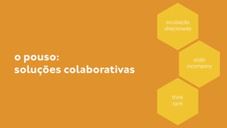 o pouso: 
soluções colaborativas 
incubação 
direcionada 
olabi 
incompany 
think 
tank 
 