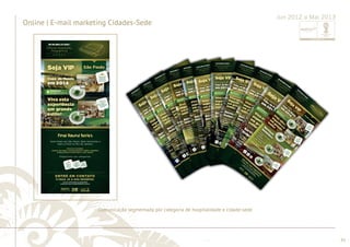 ............................................................................................................................................................................................................................................................ 
........................................................................................................................................................................................................................................................................................................ 
41 
Online | E-mail marketing Cidades-Sede 
Jun 2012 a Mai 2013 
Comunicação segmentada por categoria de hospitalidade e cidade-sede 
 