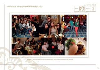 ............................................................................................................................................................................................................................................................ 
........................................................................................................................................................................................................................................................................................................ 
52 
Incentivos à Equipe MATCH Hospitality 
Jul a Out 2013 
Alegria e descontração foram fundamentais para o entrosamento da equipe. 
 