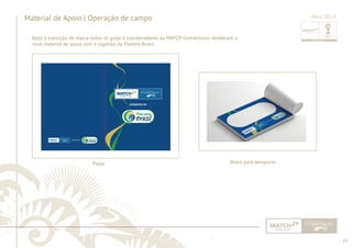 59 
......................................................................................................................................................................................................................................................... 
Material de Apoio | Operação de campo 
Após a transição de marca todos os guias e coordenadores da MATCH Connections receberam o 
novo material de apoio com o logotipo da Planeta Brasil. 
Pasta 
Maio 2014 
Bloco para aeroporto 
................................................................................................................................................................................................................................................................................................. 
 