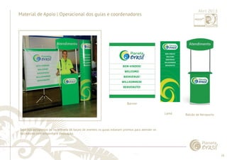 28 
......................................................................................................................................................................................................................................................... 
Material de Apoio | Operacional dos guias e coordenadores 
Lamá Balcão de Aeroporto 
................................................................................................................................................................................................................................................................................................. 
Abril 2013 
Banner 
Seja nos aeroportos ou na entrada de locais de eventos os guias estavam prontos para atender os 
torcedores com empenho e dedicação. 
 