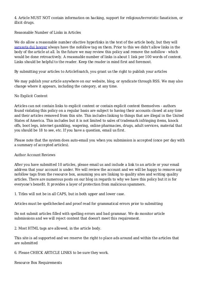 ArticleSnatch Free Article Directory Submission Guidelines ArticleSnatch Free Article Directory Submission Guidelines