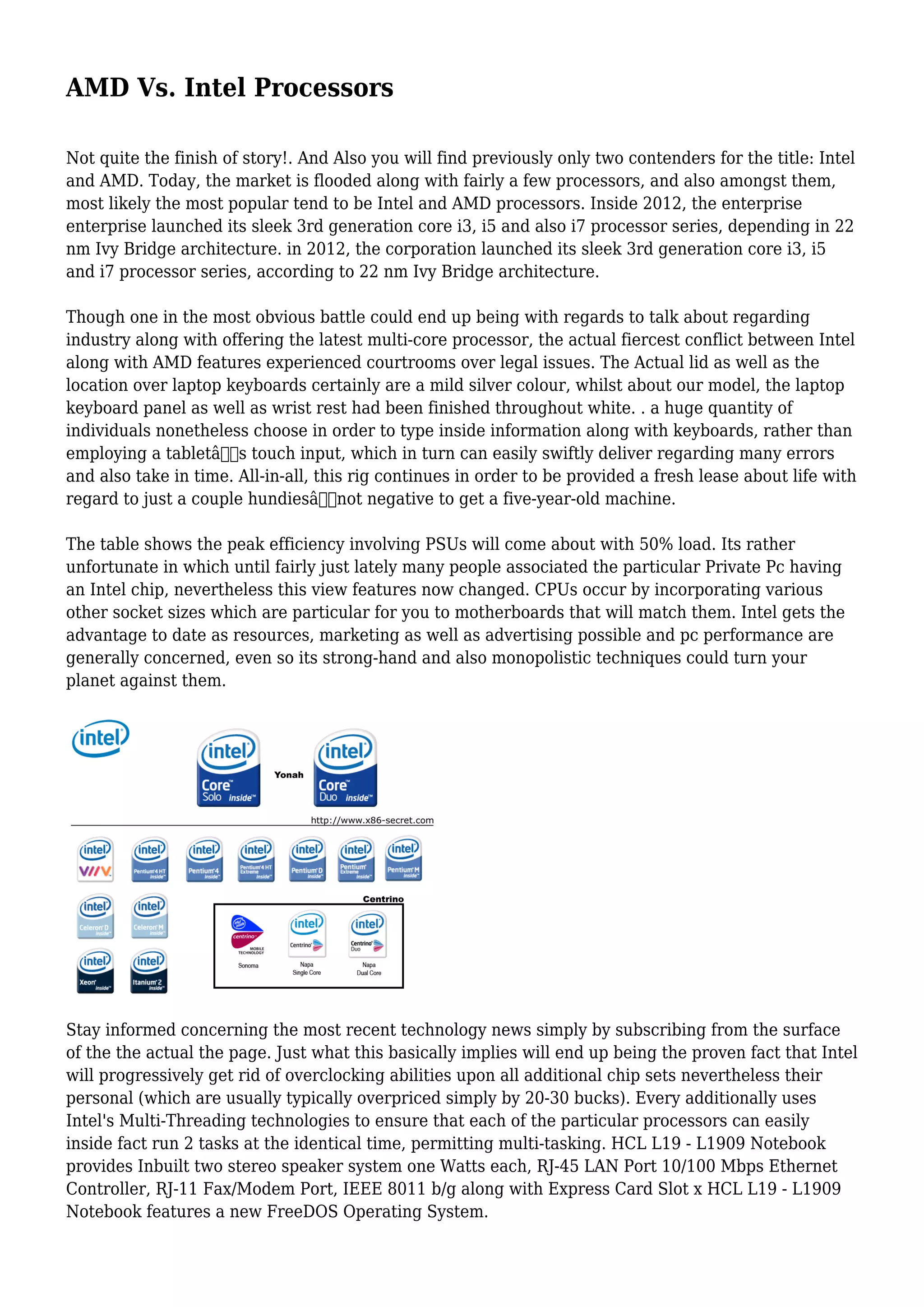 Amd Vs Intel Processors